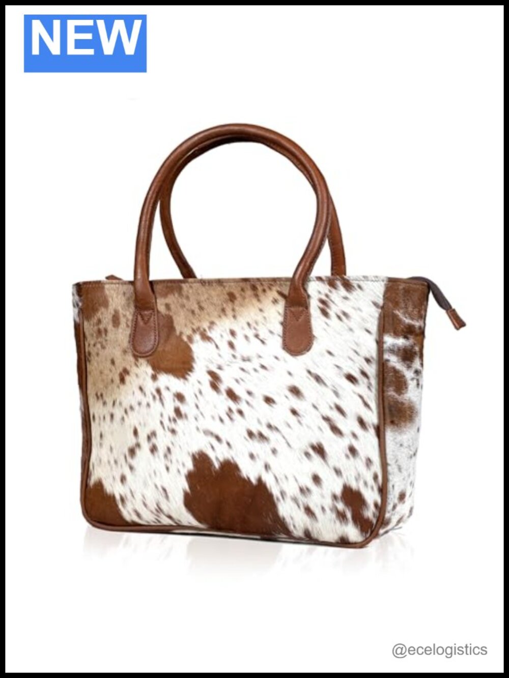 Western Cowhide Tote Bag Shoulder Handbag with Freebie Clutch, Leather, Roomy